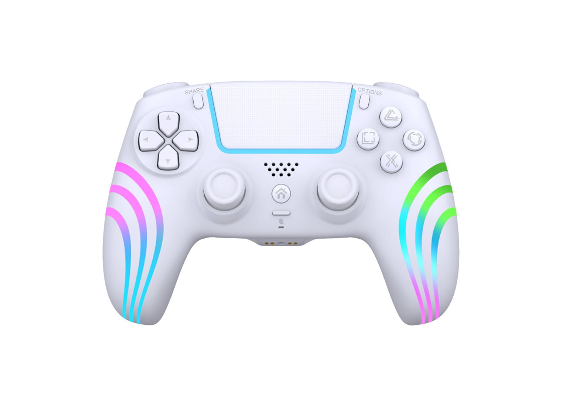 Alpha Omega Players Rainbow LED Manette sans fil compatible avec PS4 et PC white and colored