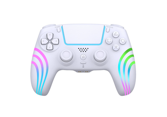 Alpha Omega Players Rainbow LED Manette sans fil compatible avec PS4 et PC white and colored