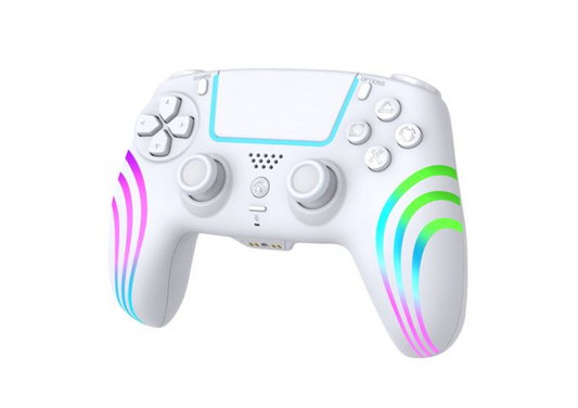 Alpha Omega Players Rainbow LED Manette sans fil compatible avec PS4 et PC white and colored